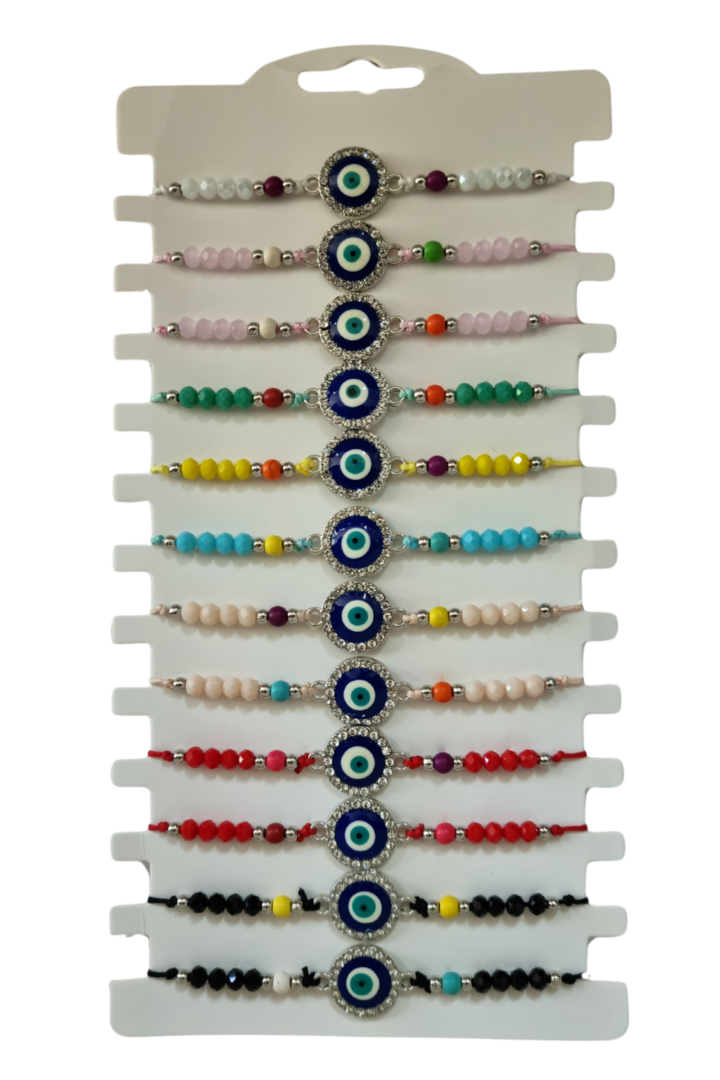 Pulseira olho grego c strass cartela 12