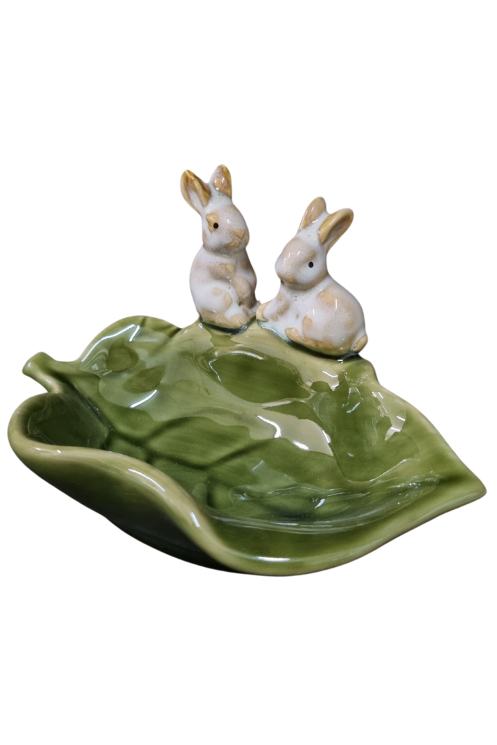 Petiskeira folha 2 coelhos porcelana 1