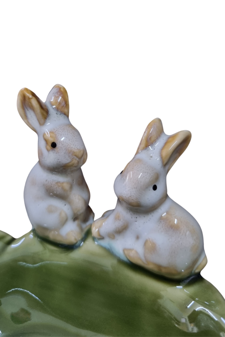 Petiskeira folha 2 coelhos porcelana 2