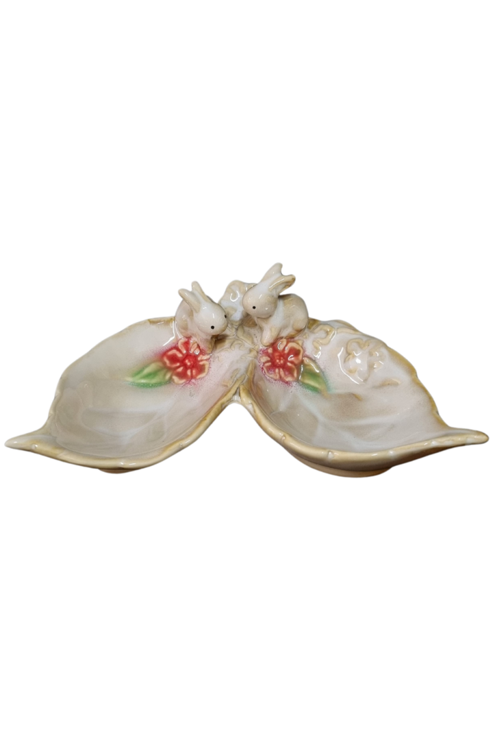 Petiskeira folha dupla coelho porcelana 1