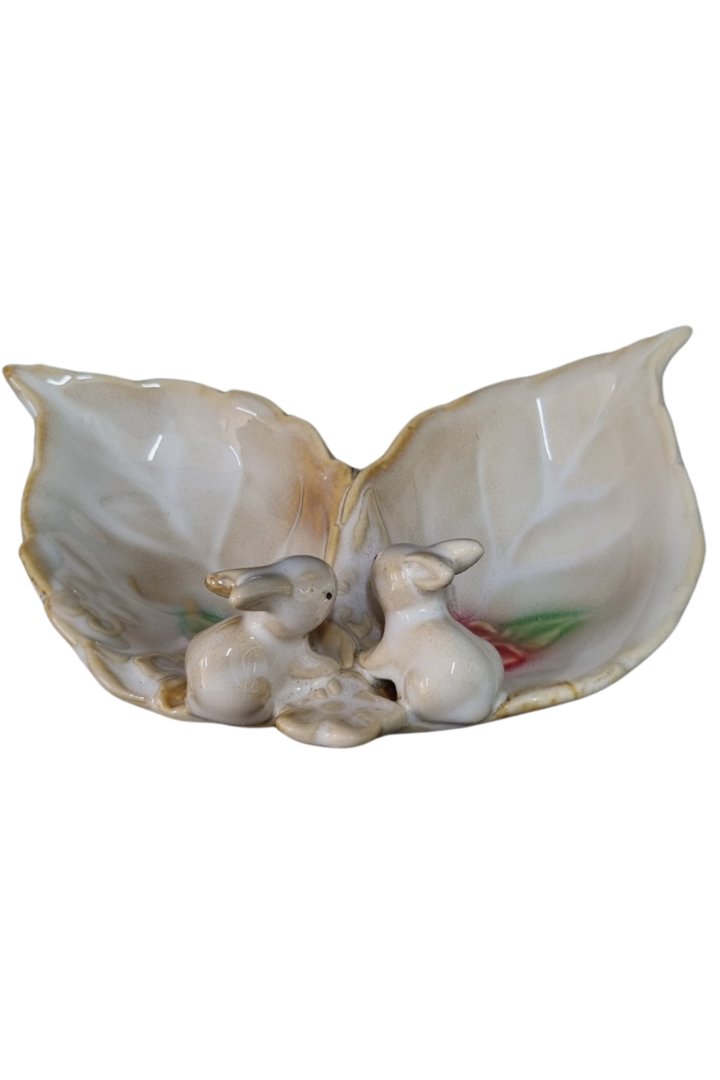 Petiskeira folha dupla coelho porcelana 3