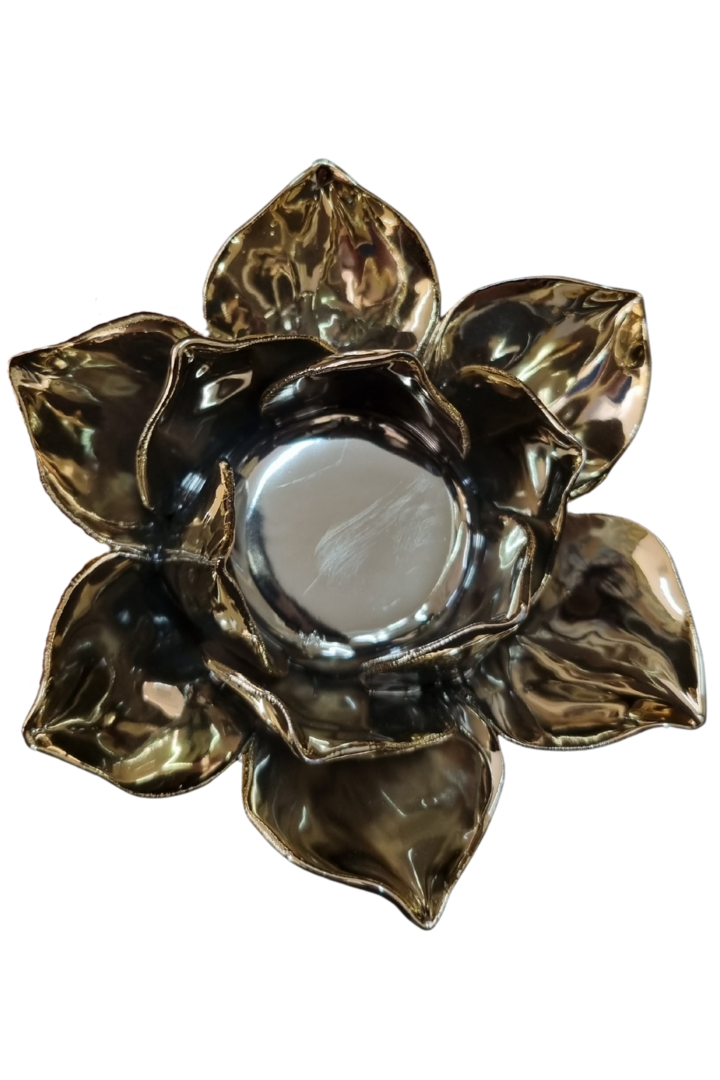 Porta vela flor de lotus dourada porcelana 1