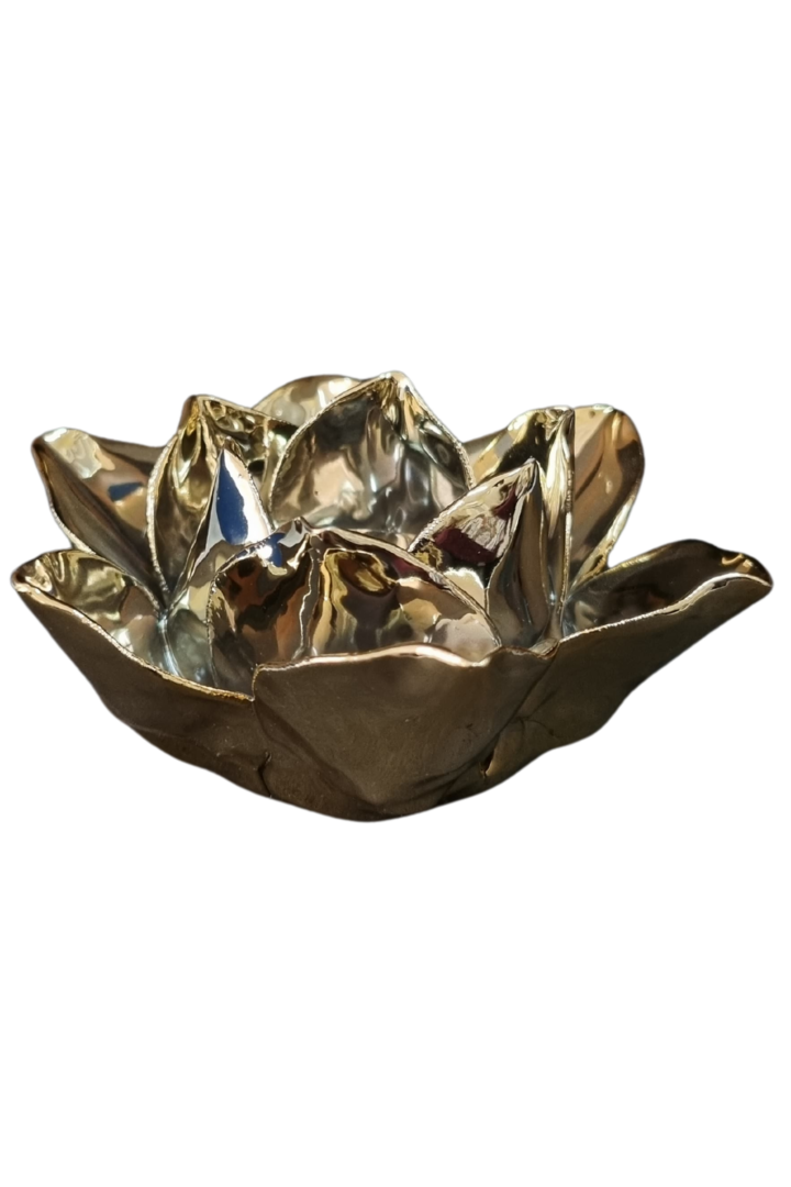 Porta vela flor de lotus dourada porcelana 2
