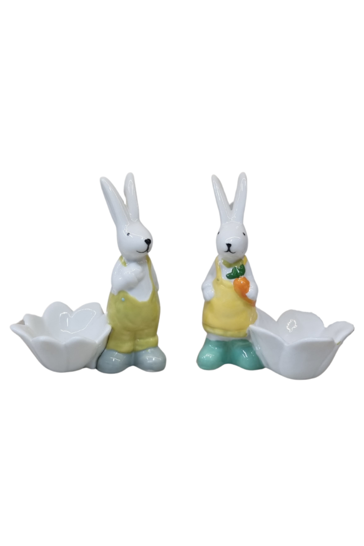 Casal coelho cestinha flor porcelana 1