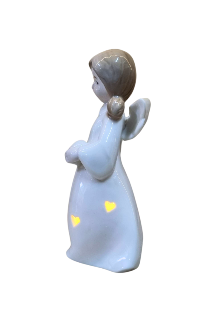Anjo branco coracao com luz porcelana 2