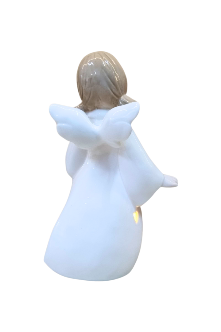 Anjo branco coracao com luz porcelana 3