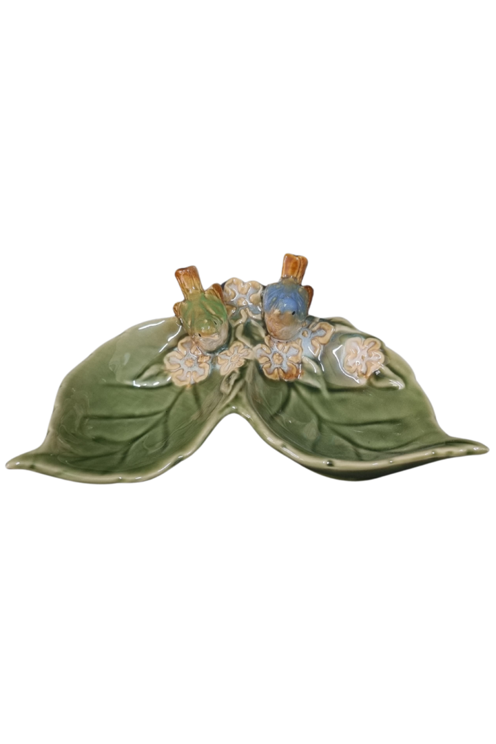 Petiskeira porcelana folha dupla passaro 1