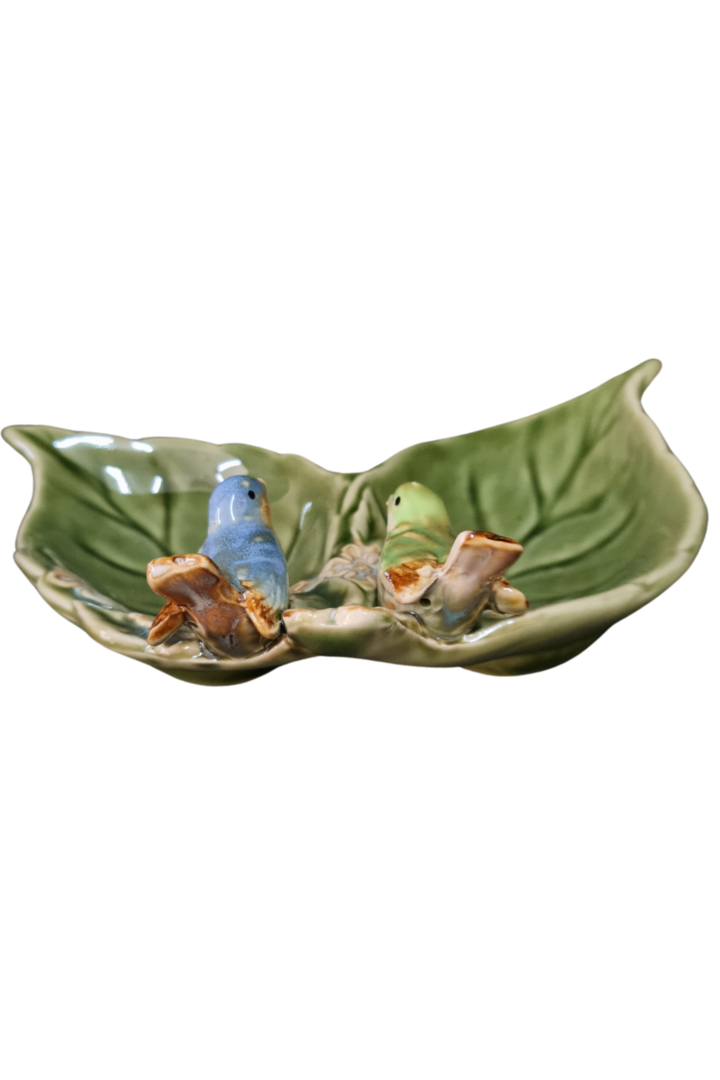 Petiskeira porcelana folha dupla passaro 2
