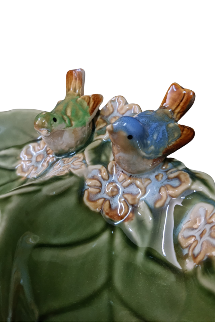 Petiskeira porcelana folha dupla passaro 3