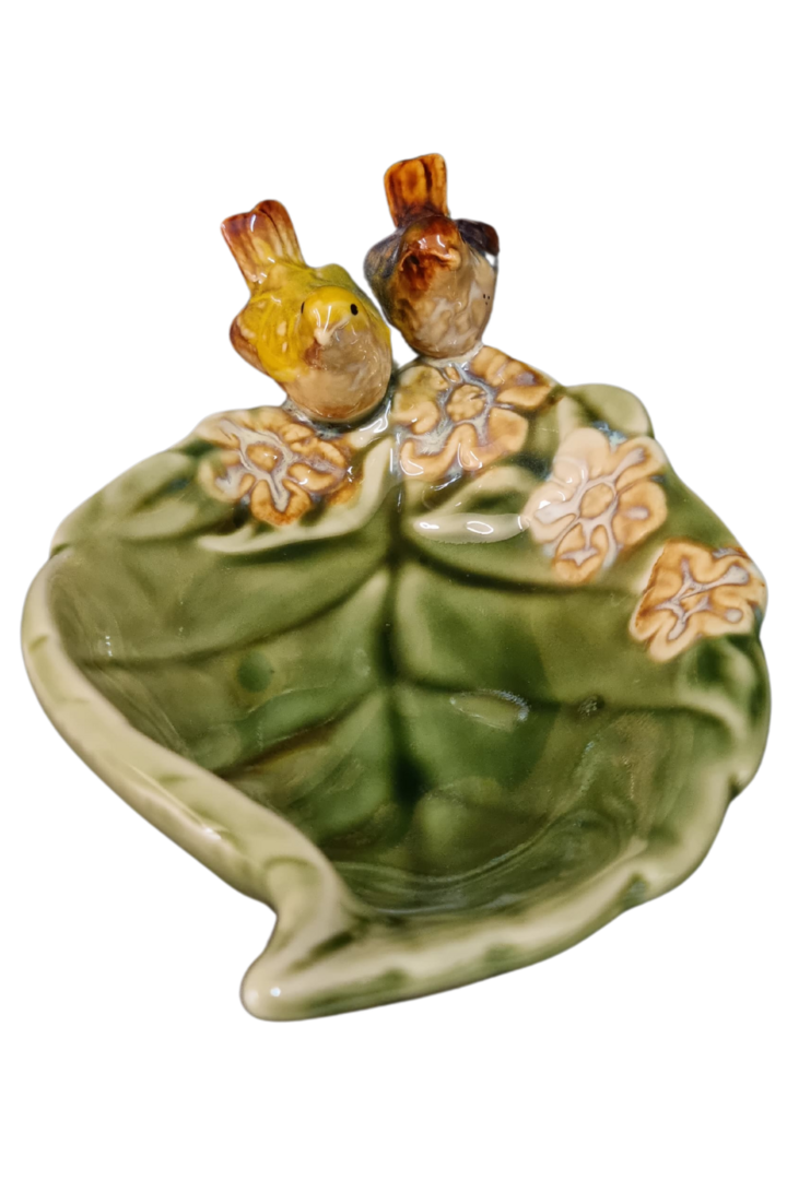Petiskeira folha passarinho porcelana 1