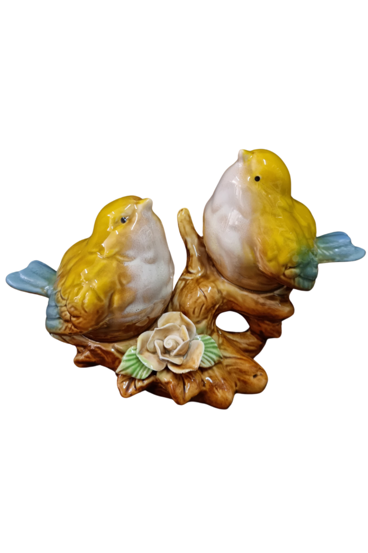 Passarinho duplo no galho porcelana 1